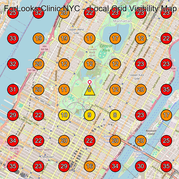 ForLooks Clinic NYC GeoGrid visibility map for Medical Spa in New York
